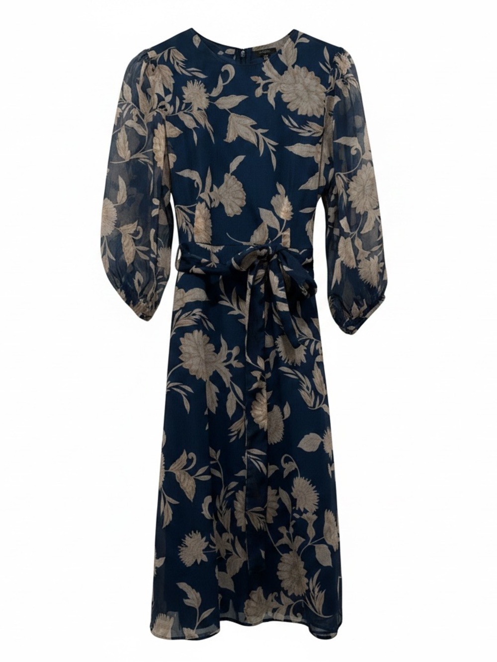 Ann Taylor green and Cream Floral Tie-Waist Midi Dress